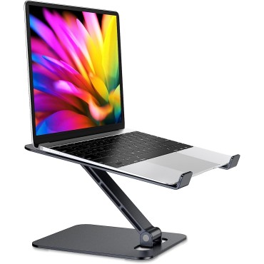 RIWUCT Foldable Laptop Stand, Height Adjustable Ergonomic Computer Stand for Desk, Ventilated Aluminum Portable Laptop Riser Holder Mount Compatible with MacBook Pro Air, All Notebooks 10-16" (Black)