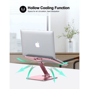 RIWUCT Foldable Laptop Stand, Height Adjustable Ergonomic Computer Stand for Desk, Ventilated Aluminum Portable Laptop Riser Holder Compatible with MacBook Pro Air, All Notebooks 10-16" (Pink)