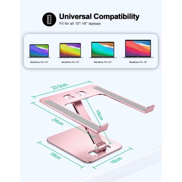 RIWUCT Foldable Laptop Stand, Height Adjustable Ergonomic Computer Stand for Desk, Ventilated Aluminum Portable Laptop Riser Holder Compatible with MacBook Pro Air, All Notebooks 10-16" (Pink)