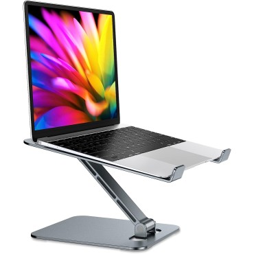RIWUCT Foldable Laptop Stand, Height Adjustable Ergonomic Computer Stand for Desk, Ventilated Aluminum Portable Laptop Riser Holder Mount Compatible with MacBook Pro Air, All Notebooks 10-16" - Gray