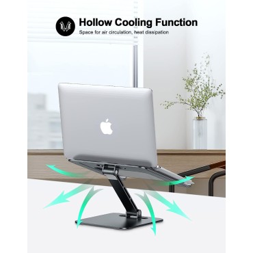 RIWUCT Foldable Laptop Stand, Height Adjustable Ergonomic Computer Stand for Desk, Ventilated Aluminum Portable Laptop Riser Holder Mount Compatible with MacBook Pro Air, All Notebooks 10-16" - Gray