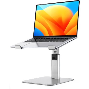 RIWUCT Laptop Stand for Desk, 8 Adjustable Height Aluminum Computer Stand, Ergonomic Laptop Riser Holder Sit to Stand Compatible with MacBook, Air, Pro and More 10"-16" Notebooks - Silver