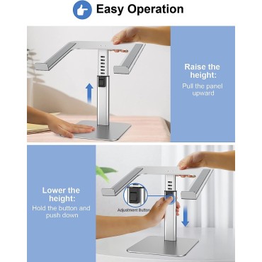 RIWUCT Laptop Stand for Desk, 8 Adjustable Height Aluminum Computer Stand, Ergonomic Laptop Riser Holder Sit to Stand Compatible with MacBook, Air, Pro and More 10"-16" Notebooks - Silver