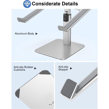 RIWUCT Laptop Stand for Desk, 8 Adjustable Height Aluminum Computer Stand, Ergonomic Laptop Riser Holder Sit to Stand Compatible with MacBook, Air, Pro and More 10"-16" Notebooks - Silver