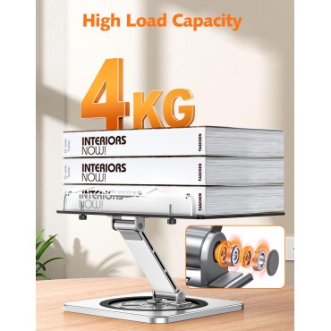 Aluminium Exterior Book Stand for Reading, Book Holder with 360° Swivel Base & Elastic Page Clips, Adjustable Cookbook Stand for Kitchen Counter, Recipe/Textbook/Music Scores Stand for Desk