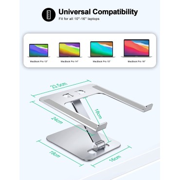 RIWUCT Foldable Laptop Stand, Height Adjustable Ergonomic Computer Stand for Desk, Ventilated Aluminium Portable Laptop Riser Holder Mount Compatible with MacBook Pro Air, All Notebooks 10-