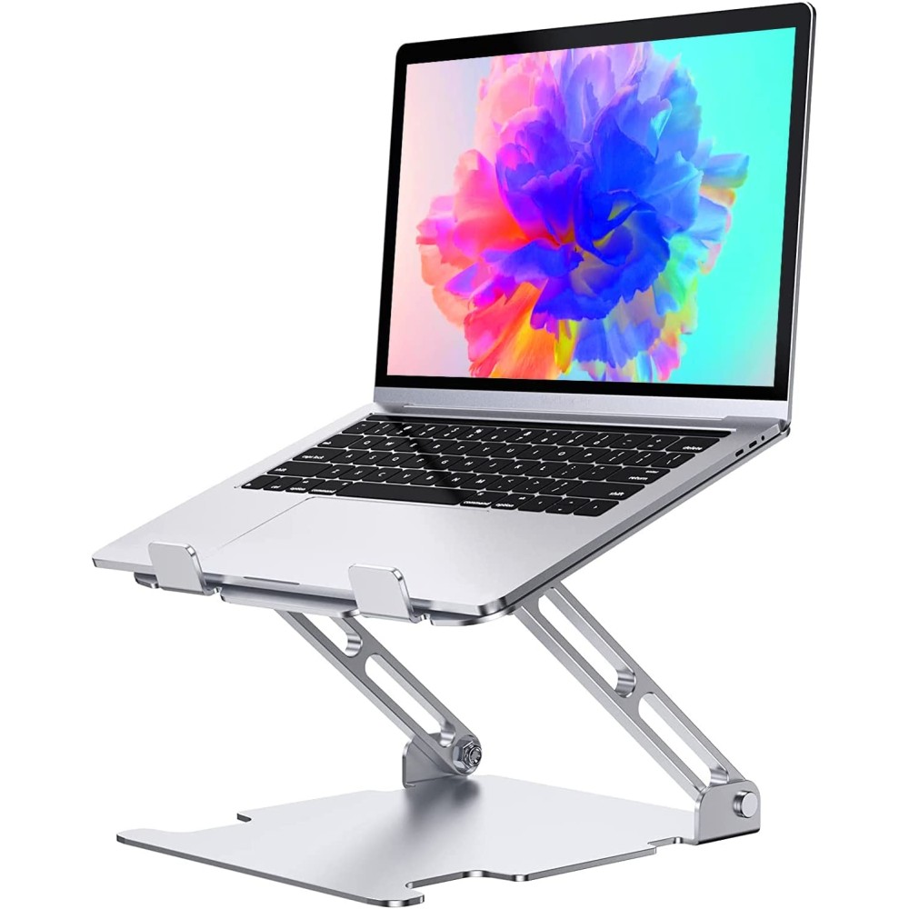 RIWUCT Adjustable Laptop Stand, Ergonomic Laptop Riser Holder for Desk, Aluminum Sturdy Dual Rotation Axis Foldable Computer Stand, Compatible with MacBook Pro All Notebooks 10-16" (Silver)