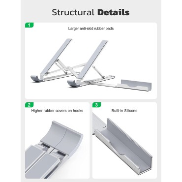 RIWUCT Laptop Stand for Desk, 9 Angles Adjustable Ergonomic Computer Stand with Detachable Phone Holder, Aluminum Cooling Portable Laptop Riser Holder Compatible with MacBook Pro Air Up to 15.6''