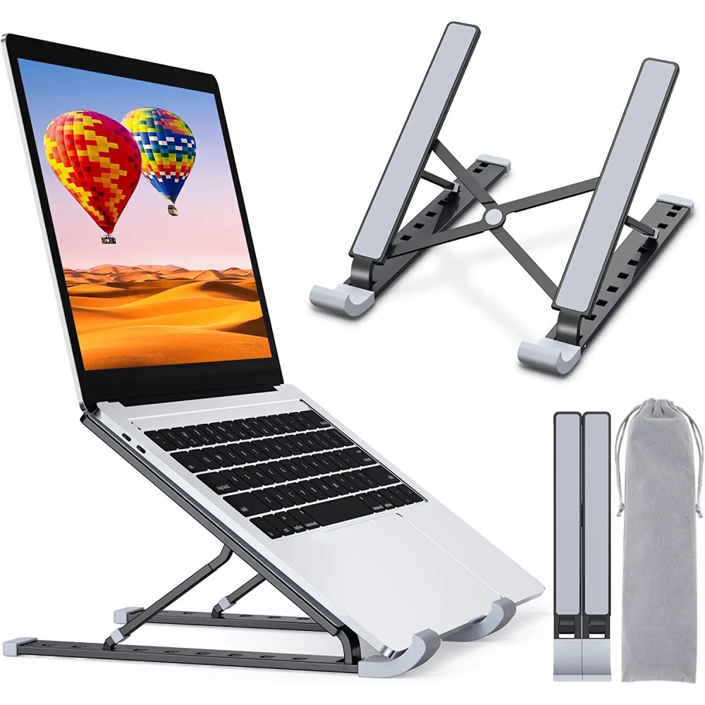 RIWUCT Laptop Stand for Desk, 9-Levels Adjustable Ergonomic Laptop Riser Holder, Aluminum Foldable Portable Computer Notebook Stand Compatible with MacBook, Air, Pro All Laptops 10-15.6” (Silver)